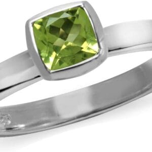 Silvershake 5MM Cushion Shape Birthstone Gemstone White Gold Plated or Yellow Gold Plated 925 Sterling Silver Stackable Bezel Set Solitaire Ring Jewelry for Women
