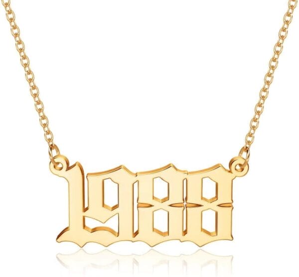 M MOOHAM Birth Year Necklace for Women, 18K Gold Plated Old English Birth Year Number Pendant Necklace Jewelry Gifts for Women Birthday Anniversary, 1970-2021