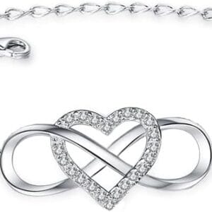 S925 Sterling Silver Ankle Bracelet for Women,Infinity Anklet with Heart Design Charm Jewelry Mother's Day Gifts for Women Mother