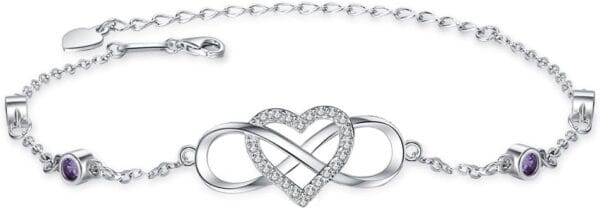 S925 Sterling Silver Ankle Bracelet for Women,Infinity Anklet with Heart Design Charm Jewelry Mother's Day Gifts for Women Mother