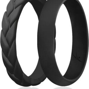 ROQ Silicone Rubber Wedding Ring for Women, Thin Stackable Braided Flame Leaves & Dome, Rubber Silicone Wedding Band, Anniversary Rings, Promise Ring, 4/5.5mm Wide 2mm Thick, Multicolor