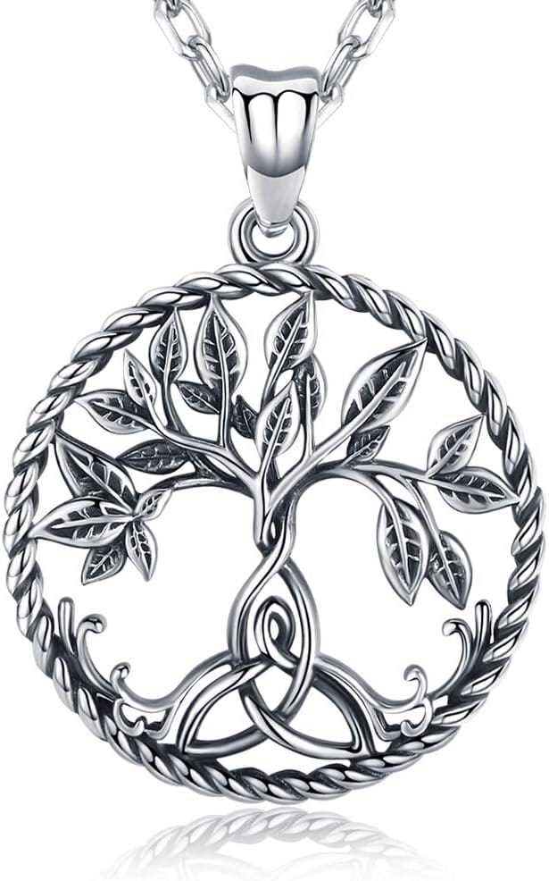 Aniu Tree of Life Necklace for Women S925 Sterling Silver Abalone Shell/Opal/Malachite/Crystal/Moonstone Celtic Family Tree Pendant Anniversary Birthday Gift for Mom Grandma Tree Jewelry Gifts for Her