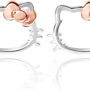 Sanrio Hello Kitty Womens Stud Earrings - Sterling Silver Hello Kitty Earrings with Silhouette Design Officially Licensed
