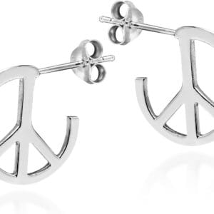 AeraVida Contempo Quarter Round Peace Sign .925 Silver Earrings | Tiny Sterling Silver Stud Earring for women | Peace Stud Earrings | Trendy Stud Earrings