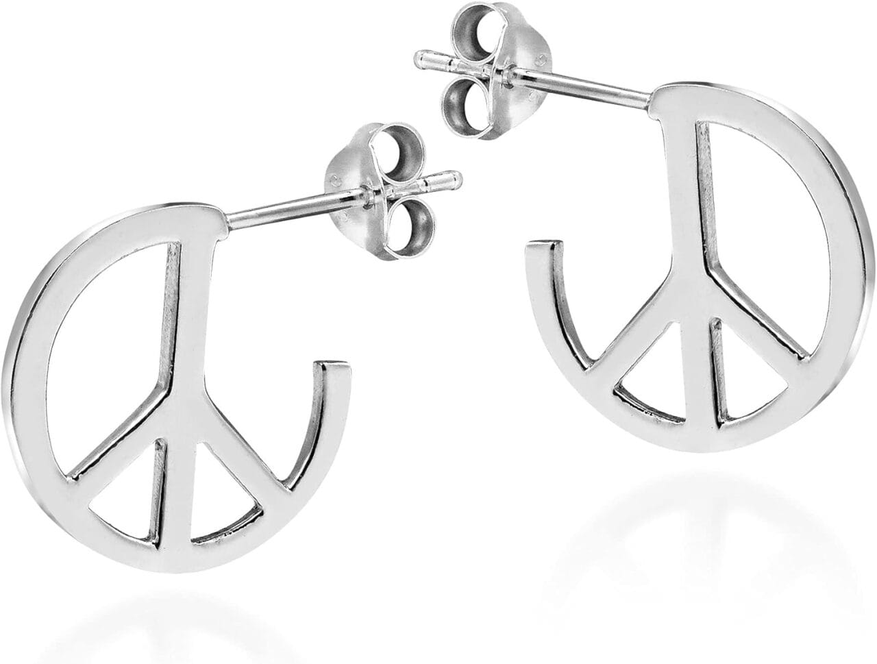 AeraVida Contempo Quarter Round Peace Sign .925 Silver Earrings | Tiny Sterling Silver Stud Earring for women | Peace Stud Earrings | Trendy Stud Earrings