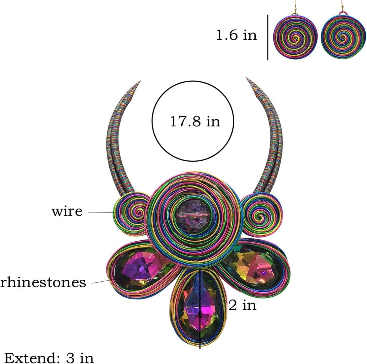 Statement African Necklace For Women African Jewelry Costume Earring Sets Tribal Fashion Colorful Big Rhinestone Crystal Pendent Collar Choker Bold Chunky Bib Handmade - Image 2