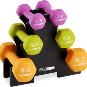 HolaHatha Neoprene Dumbbell Free Hand Weight Set with Rack, Ideal for Home Exercises to Gain Tone and Definition