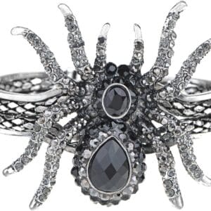 Alilang Women's Silvery Toned Aurora Borealis Rhinestones Spider Textured Halloween Bangle Bracelet