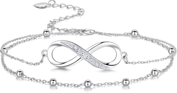 Sterling Silver Infinity Anklet for Women - 7 inches - Silver