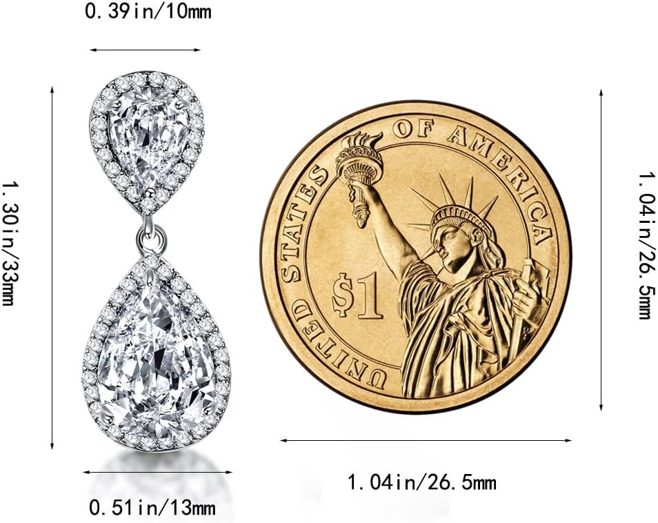 Teardrop Dangle Earrings for Wedding - Sparkly Sterling Silver Cubic Zirconia Crystal Rhinestone Drop Earrings Pierced Austrian Style Hypoallergenic Earrings Womens Bridal Jewelry - Image 5