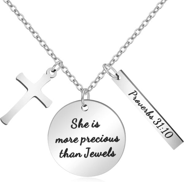 Bible Verse Cross Pendant 𝐂𝐡𝐫𝐢𝐬𝐭𝐢𝐚𝐧 𝐍𝐞𝐜𝐤𝐥𝐚𝐜𝐞𝐬 Prayer Charm Faith Religious Birthday Christmas Jewelry for 𝐖𝐨𝐦𝐞𝐧