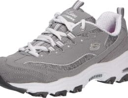 Skechers womens D’LITES ME TIME Memory Foam Lace-up Sneaker,Grey/White,8 M US