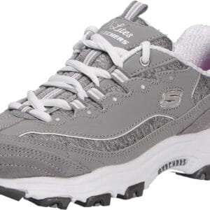 Skechers womens D'LITES ME TIME Memory Foam Lace-up Sneaker,Grey/White,8 M US