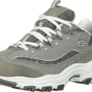 Skechers womens D'LITES ME TIME Memory Foam Lace-up Sneaker,Grey/White,7 M US