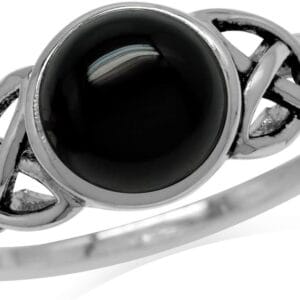Silvershake 8MM Round Shape Gemstone Antique Finishing or Yellow Gold Plated 925 Sterling Silver Triquetra Celtic Knot Solitaire Ring Jewelry for Women
