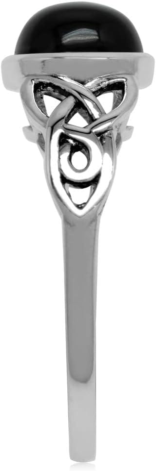 Silvershake 8MM Round Shape Gemstone Antique Finishing or Yellow Gold Plated 925 Sterling Silver Triquetra Celtic Knot Solitaire Ring Jewelry for Women - Image 3