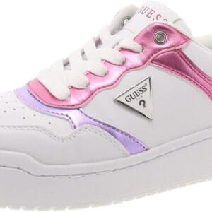 GUESS Womens Miram Faux Leather Casual and Fashion Sneakers White 6 Medium (B,M)