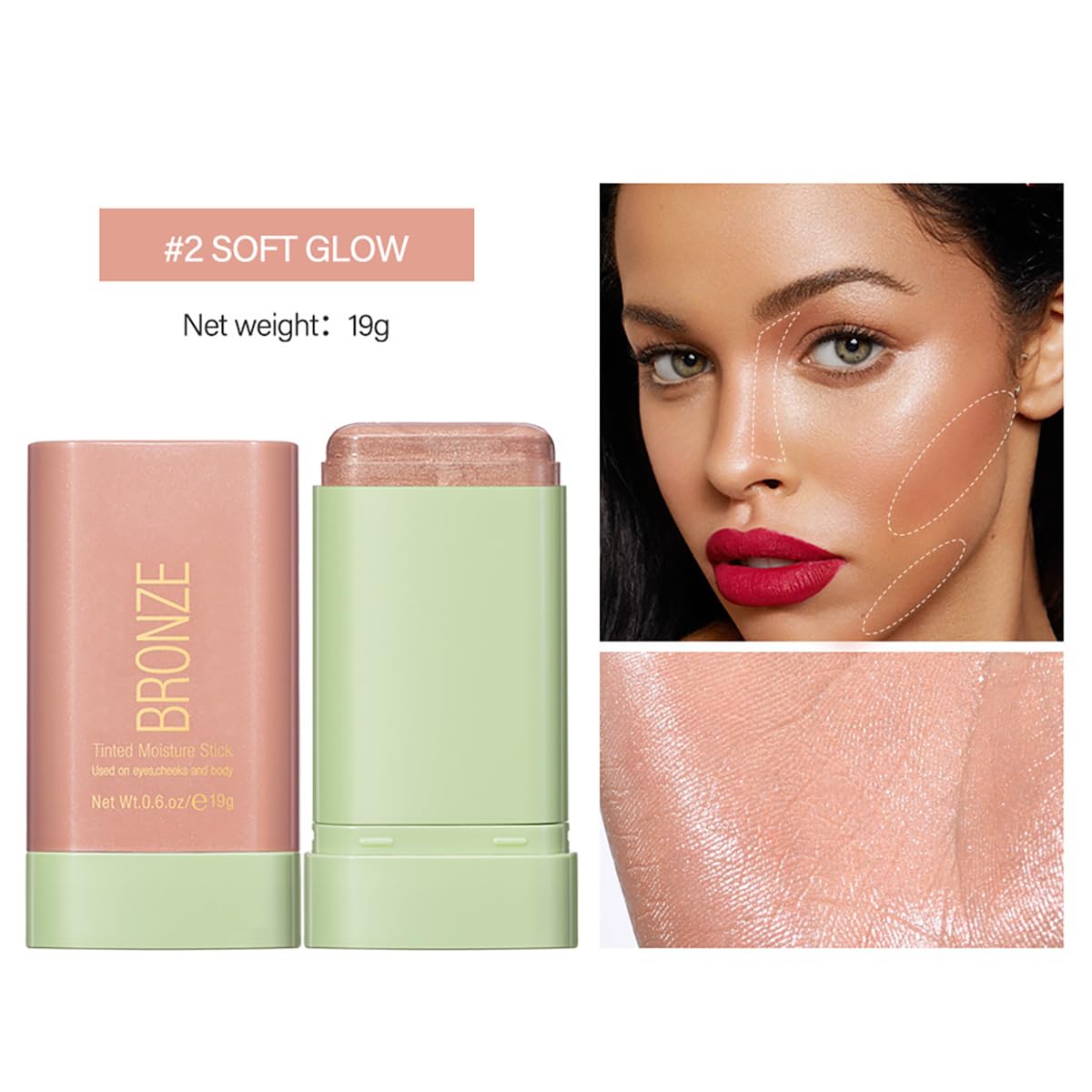 Multi-Use Makeup Blush Stick, Beauty Tinted Solid Blush Stick,Facial Contouring Highlight & Brighten Face Stick, Waterproof Moisturizer Stick, Suitable for All Skin (2#Soft Glow) - Image 2