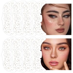 8Ps Face Glitter Speckles Patches, Brown Glitter Freckles Face Tattoo, Glow Up Makeup Patches, Cute Glitter Makeup Accessories for Women, Cosmetic Glitter for Face Gift