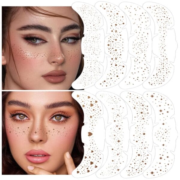 8Ps Face Glitter Speckles Patches, brown 8 styles Glitter Freckles Face Tattoo, Glow Up Makeup Patches, Cute Glitter Makeup Accessories for Women, Cosmetic Glitter for Face Gift