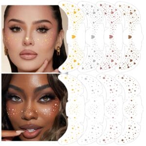 8Ps Face Glitter Speckles Patches, 4Colors 2styles Glitter Freckles Face Tattoo, Glow Up Makeup Patches, Cute Glitter Makeup Accessories for Women, Cosmetic Glitter for Face Gift