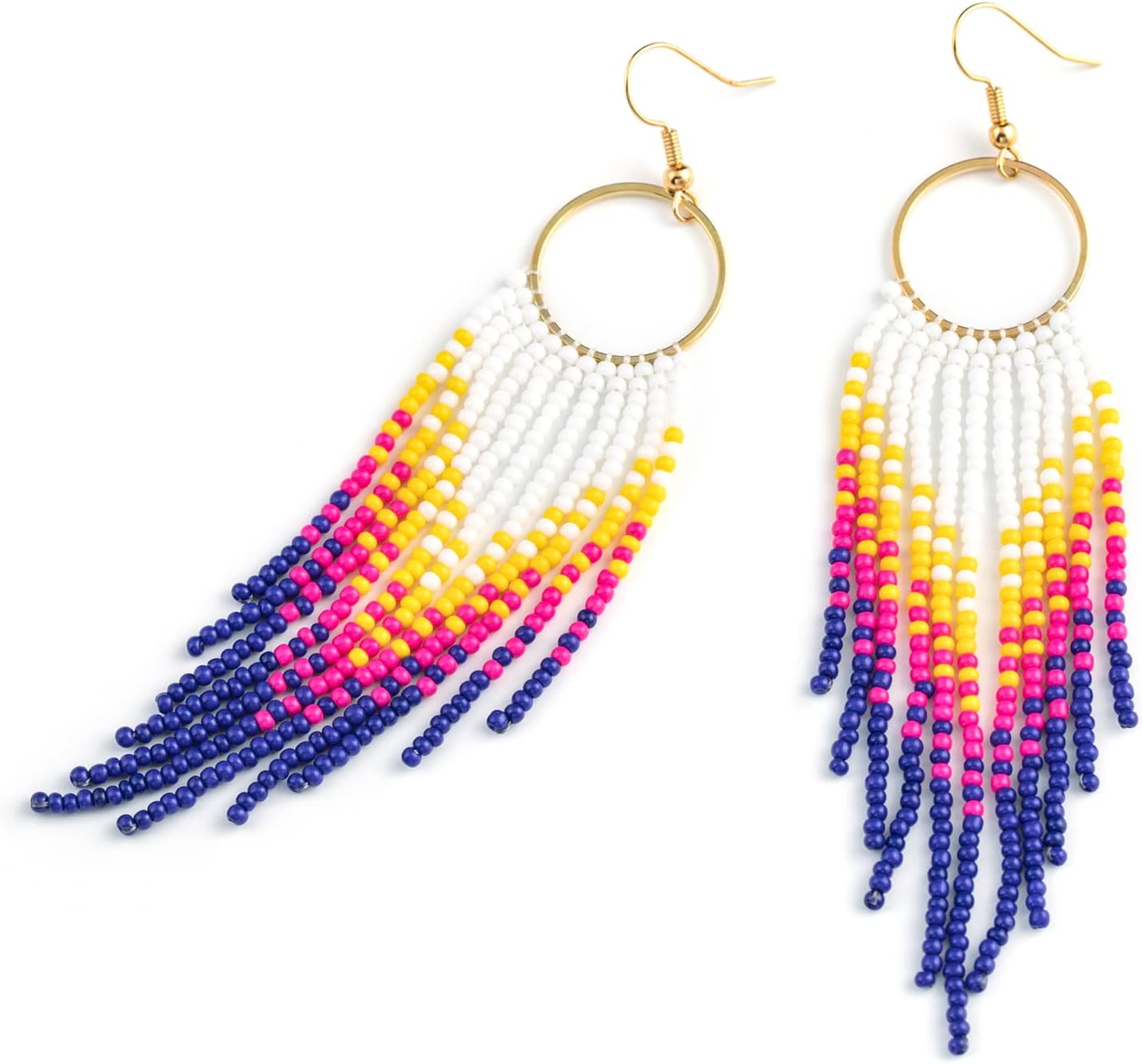 Handmade Beaded Tassel Earrings - Statement Seed Bead Earrings, Boho Beaded Fringe Drop Earrings for Women - Image 7