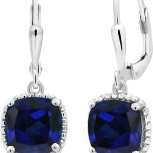 Gem Stone King Leverback Drop Dangle Earrings for Women | 8MM Cushion Gemstone Birthstone | 925 Sterling Silver | Fine Jewelry Gifts for Her Mom Women Wife