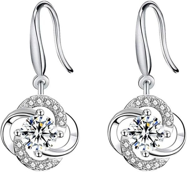 Four- Leaf Clover 5A Cubic Zirconia Sterling Silver Dangle Drop Earrings Gift for Women Gemini Sets