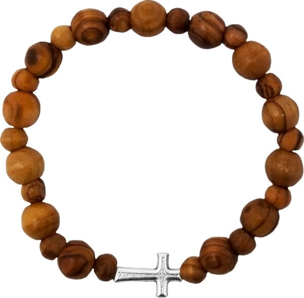 Holy Land Olive Wood Stretch Bracelet from Israel, Ornate Wrist Accessory for Business, Casual, or Social Outfit Attire