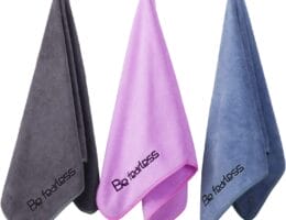 Microfiber Gym Towels Bigger Size Super Soft for Exercise Fitness, Sports, Workout, 380-GSM 15-Inch x 31-Inch Quick-Drying Towels (3 Pack, Grey+Blue+Purple)