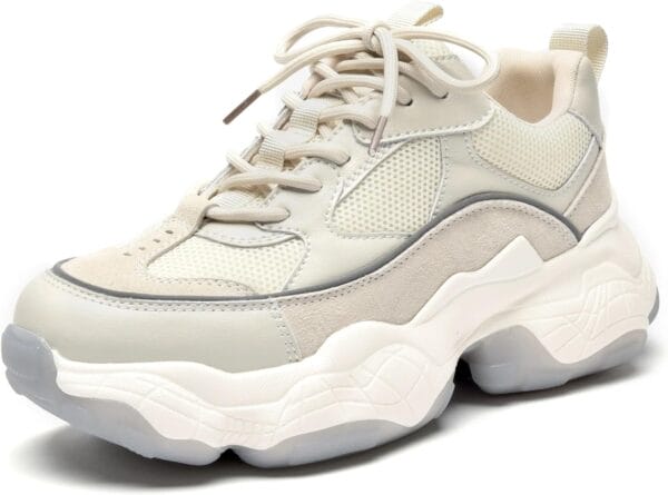 BEAU TODAY Chunky Sneakers for Women, Womens Fashion Sneakers, Lace Up Platform Comfortable Leather Casual Dad Shoes