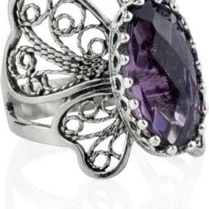 Sterling Silver Filigree Art Butterfly Women Cocktail Ring with Gemstones