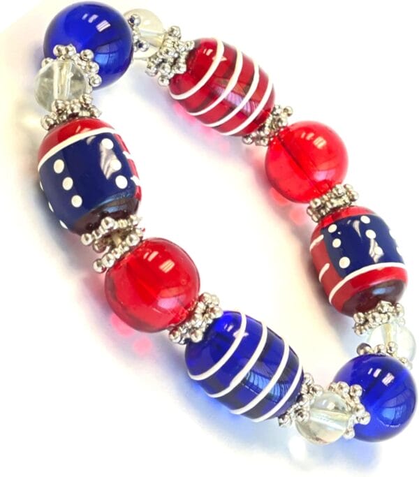 USA Bracelet, Red White Blue Americana Beaded Bracelet, 4th Of July Bracelets For Women, Brithday Christmas Gift, 1 pc