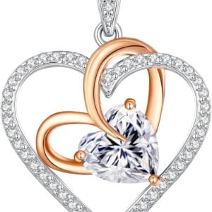 OOBEE Mothers Day Gifts for Mom, Romance Love Heart Moissanite Necklaces for Women, D Color VVS1 Moissanite 925 Sterling Silver Fine Jewelry, Ideal Gifts for Wife Mom Girlfriend Lady