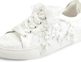 JIAJIA 8837A Wedding Shoes Bridal Sneakers Flats Bride Tennis Shoes Flowers Lace Sneakers