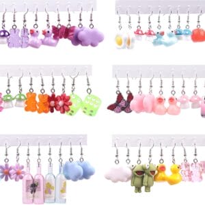 MGGFBLEY 30 Pairs Weird Cute Funny Kawaii Earrings Including Gummy Bear Duck Mushroom Flowers Dangle Earrings for Women