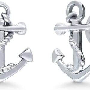 BERRICLE Sterling Silver Anchor Fashion Stud Earrings for Women (Yellow Gold Flashed, Rhodium Plated)