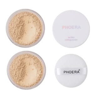 2 Pack PHOERA Setting Powder,Control Oil Brighten Skin Color Cover Blemish Whitening Face Makeup Lasting,Velour Powder Puff (102 Cool Beige)