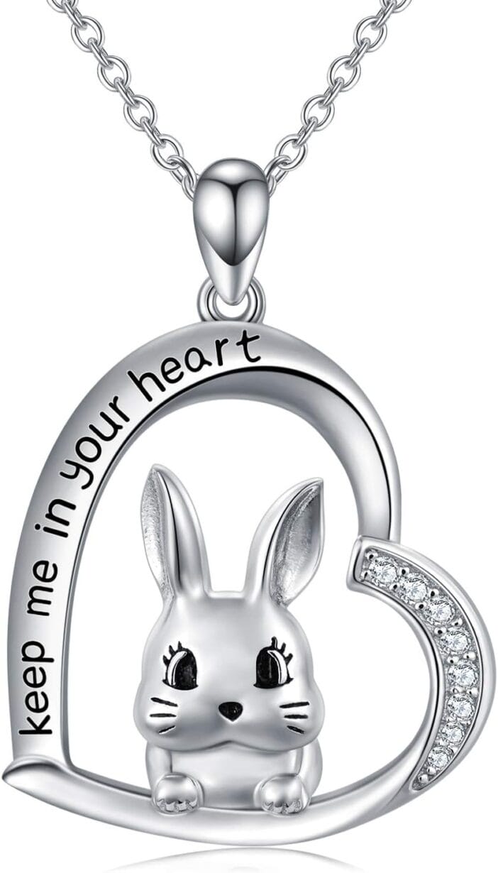 LONAGO Rabbit Necklace Silver Rabbit Heart Pendant Necklace Bunny Heart Necklace Gift for Women