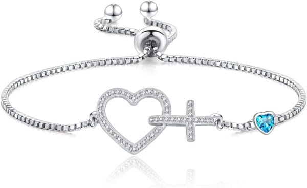 925 Sterling Silver Cross Heart Bracelet Infinity Charm Adjustable Bracelets Jewelry Gifts for Women Friends Birthday Christmas