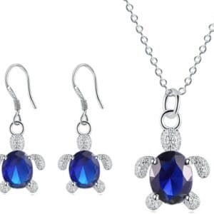 MYANAIL Crystal Turtle Pendant Necklace Earring Set for Women Cute Animal Sea Turtle Clavicle Necklace Drop Earrings Jewelry Set