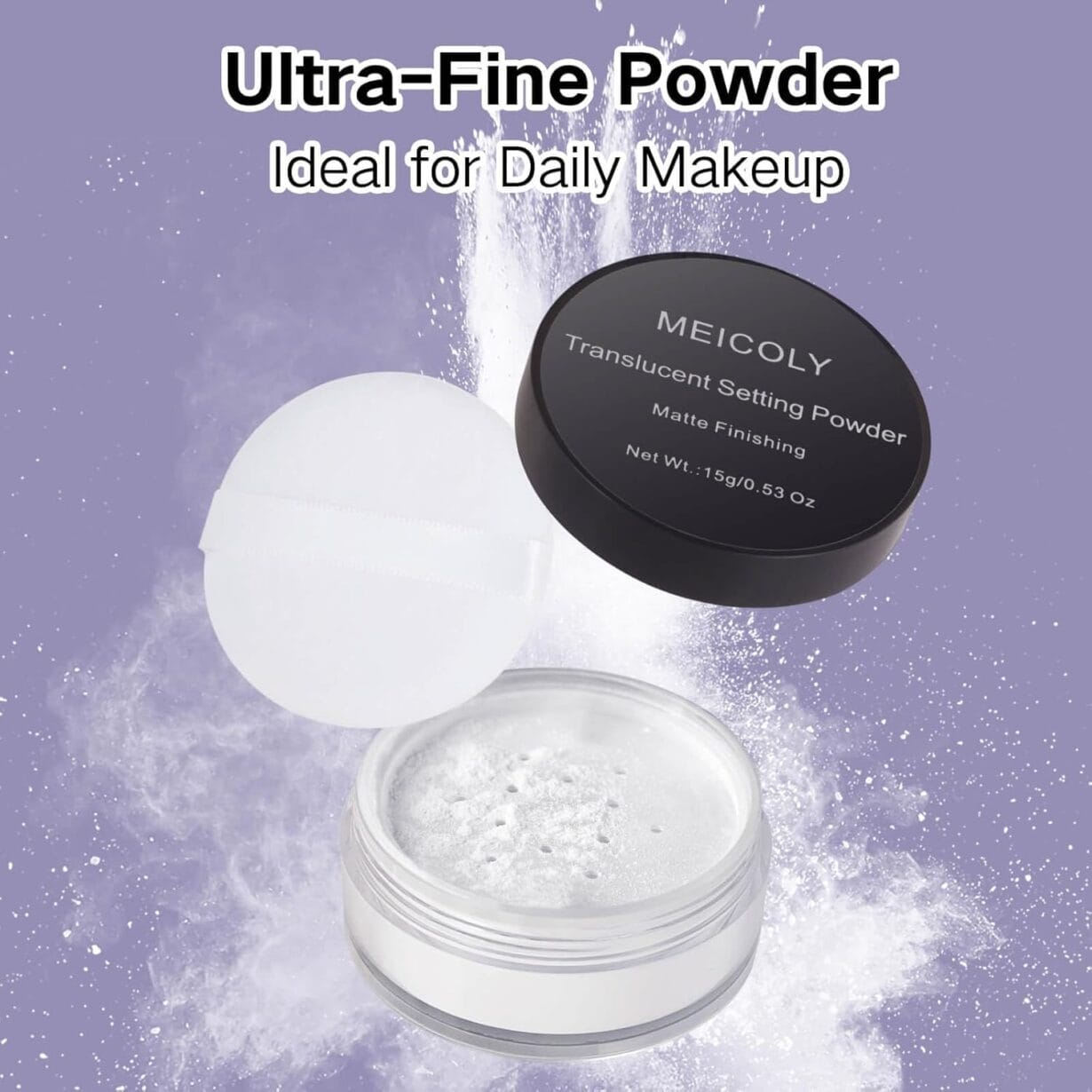 MEICOLY Talc-Free Setting Powder with Sifter,Long Lasting Loose Face Powder,Translucent Powder Colorset Powder,Matte Finishing White Face Paint Setting Powder for Halloween SFX Makeup,Oil Control - Image 3