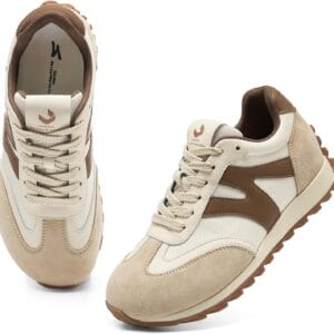somiliss Wide Toe Sneakers for Women Breathable Fabric Leather Suede Upper Non-Slip PU TPR Outsole Walking Shoes Tennis Running Fashion Sneakers