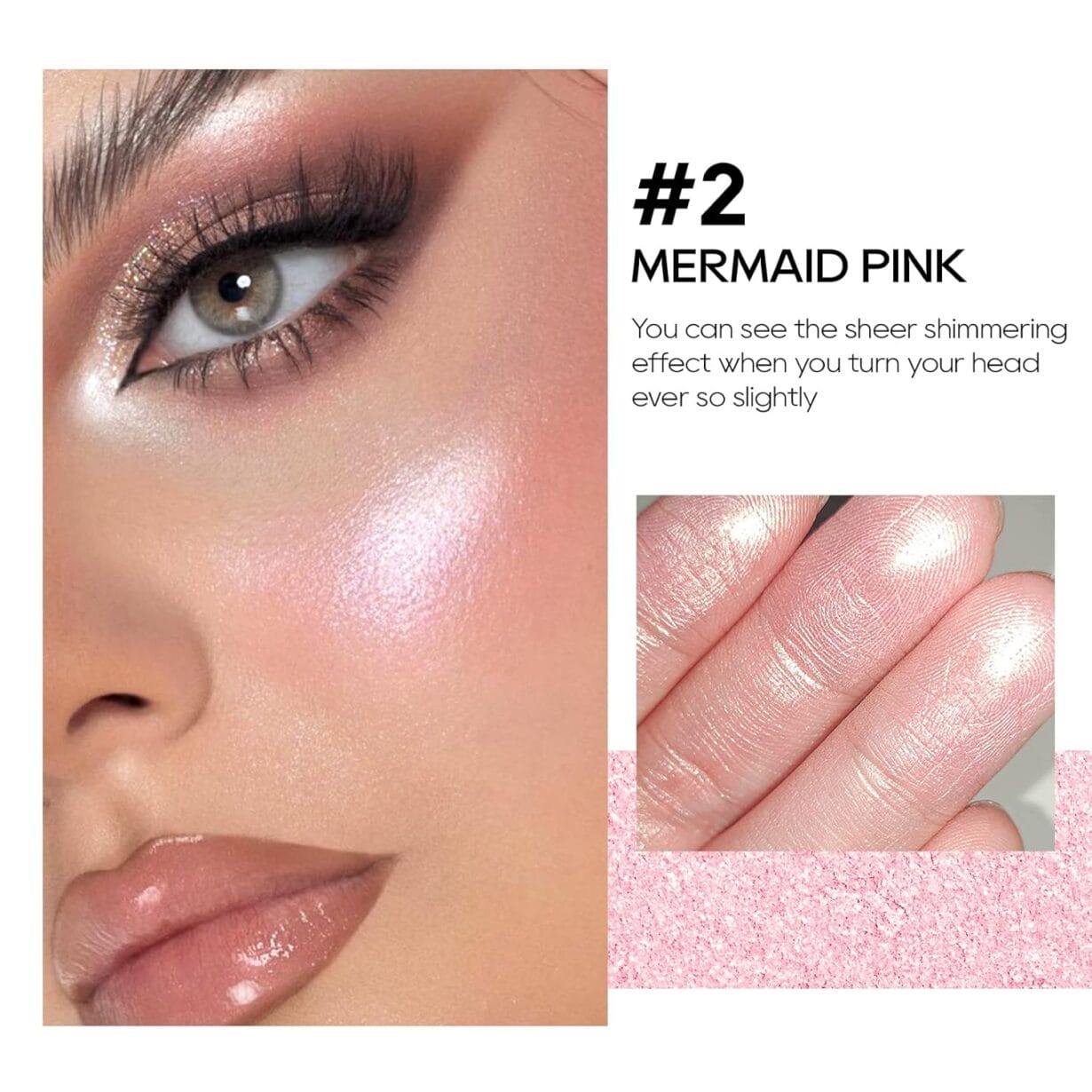 Baked Pink Highlighter Powder Palette, Makeup Highlighter Powder Palette Sheer Shimmering Finish Face Highlighters Makeup Iluminadores de Maquillaje #02 Mermaid Pink - Image 2