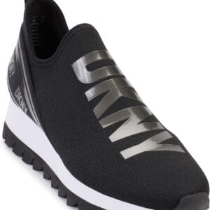 DKNY Women's Abbi Everyday Slip On Knit Sneaker, Black/White, 7