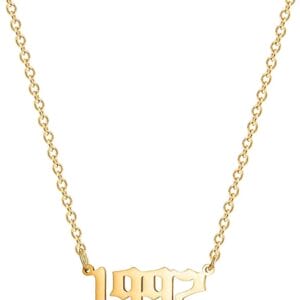 Birthday Year Necklace, 18K Gold Plated Stainless Steel Birth Year Number Pendant Necklace Memorable Anniversary Jewelry for Women