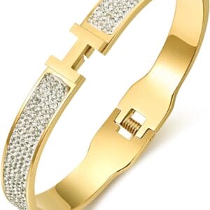 18K Gold and Silver Plated Bangle Bracelet for Women Stainless Steel with Cubic Zirconia Womens Jewelry