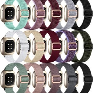 15 Pack Elastic Bands Compatible with Fitbit Sense & Versa Bands, Comfortable Nylon Solo Loop Replacement Strap for Women & Men