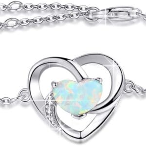 Opal Bracelet Anklet 925 Sterling Silver Adjustable Opal Turquoise Moonstone Bracelets for Women Opal Heart Bracelet Jewelry Gift for Birthday Christmas