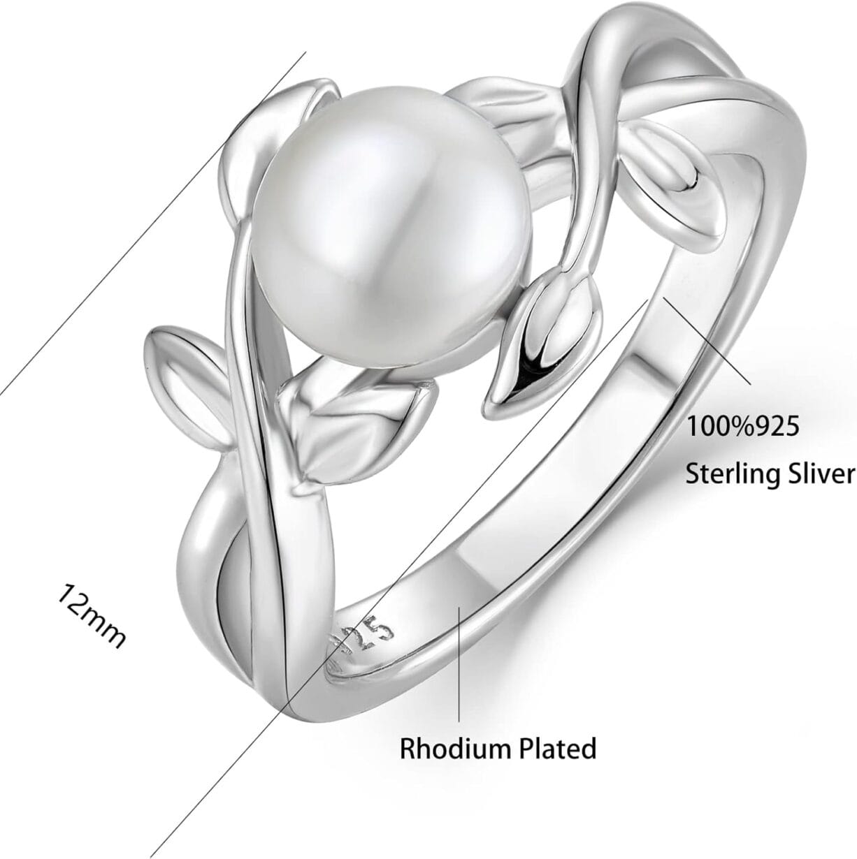STARCHENIE Pearl Rings with Leaf Wedding Engagement Ring for Women Sterling Silver Ring size5-10 - Image 6